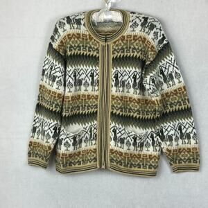 Artesania Los Andes Cardigan Sweater Peruvian Alpaca Wool S Pockets Warm Zip